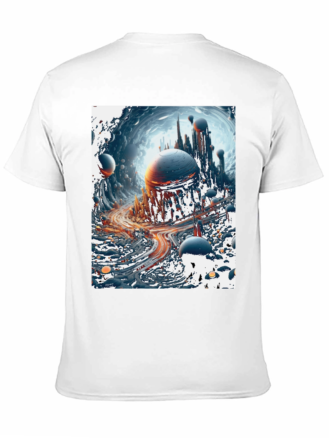 Sci-Fi Cityscape Graphic Tee - Bold Black Cotton T-Shirt