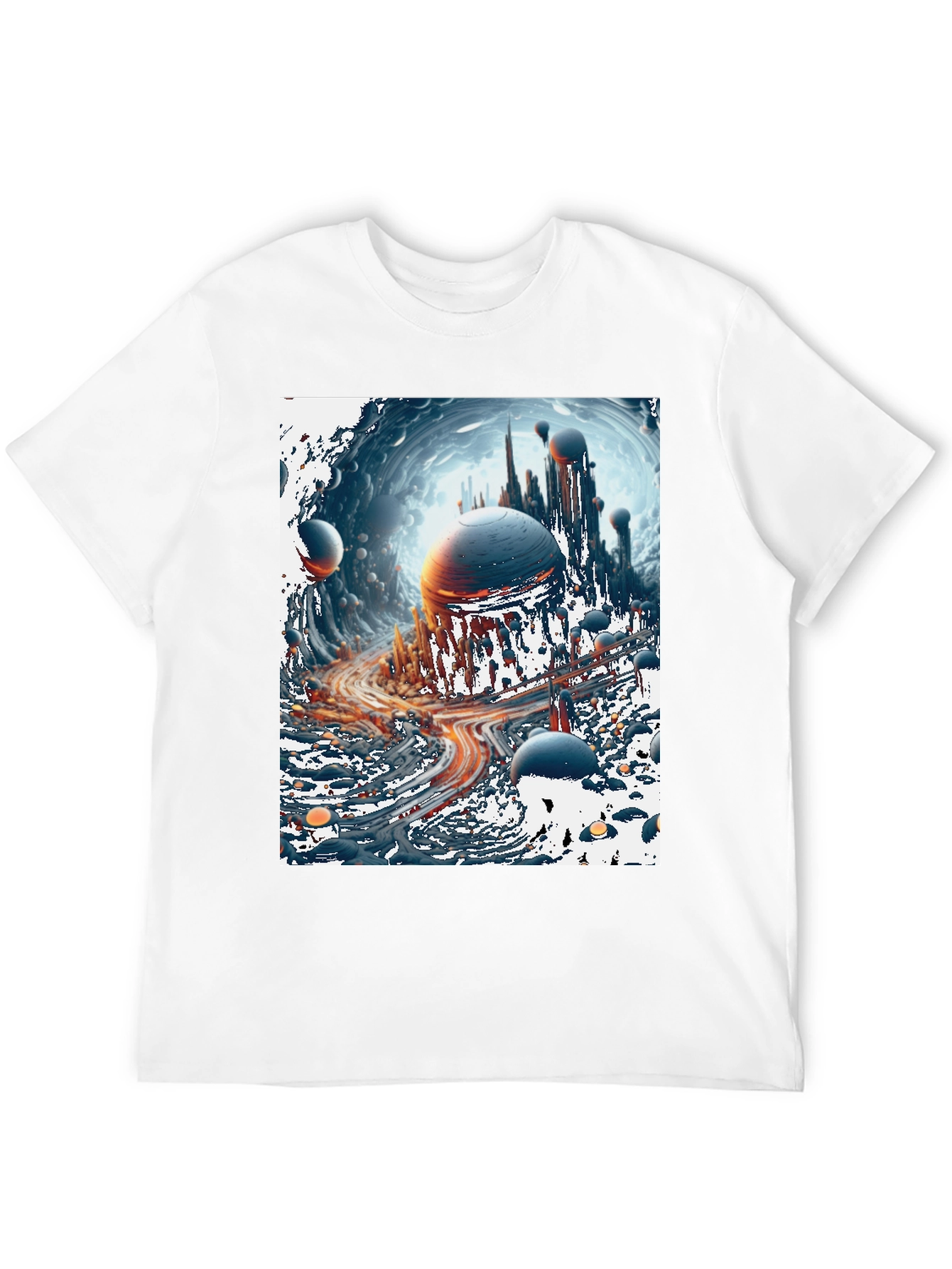 Sci-Fi Cityscape Graphic Tee - Bold Black Cotton T-Shirt