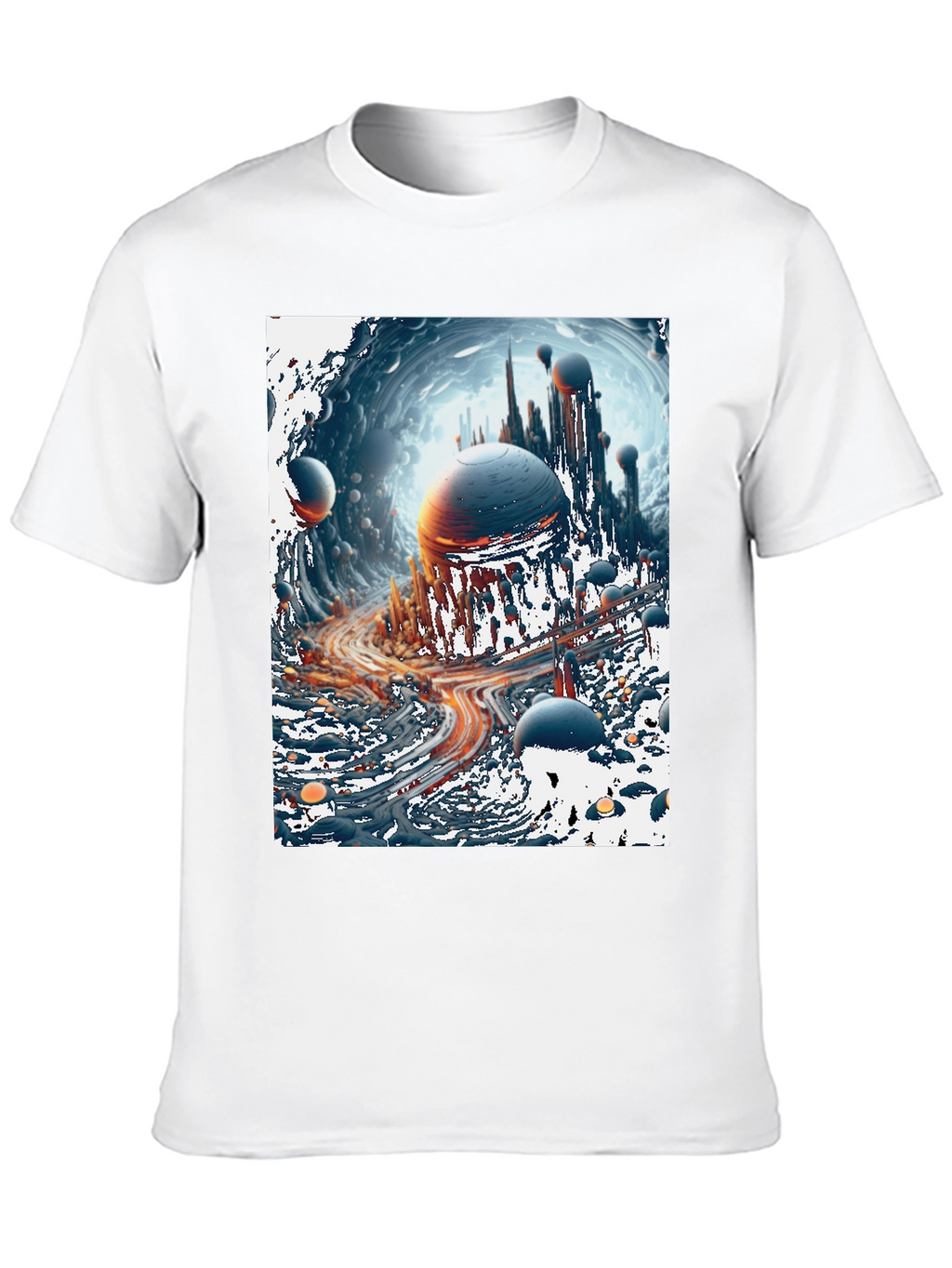 Sci-Fi Cityscape Graphic Tee - Bold Black Cotton T-Shirt