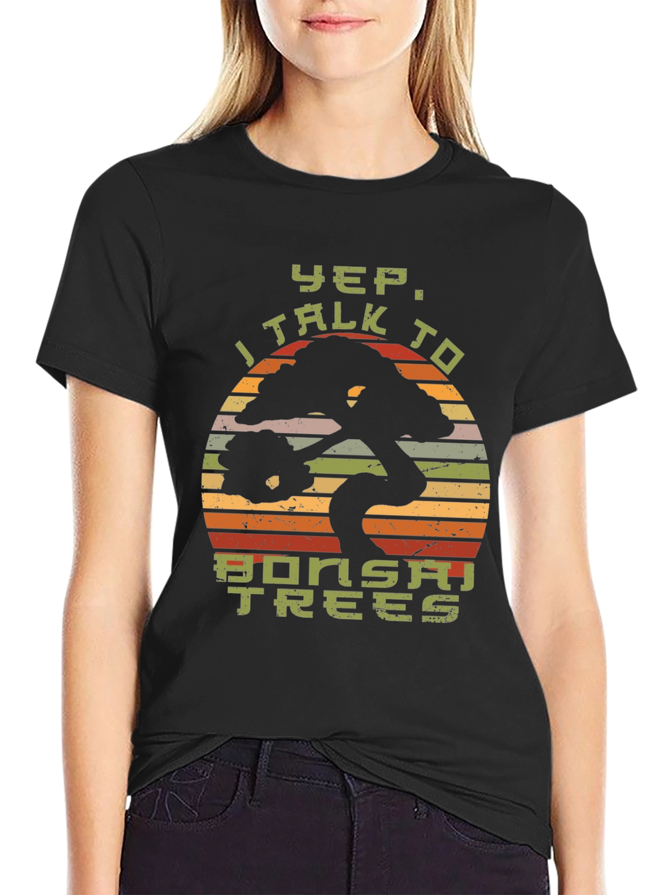 Yep I Talk to Bonsai Trees Black T-Shirt