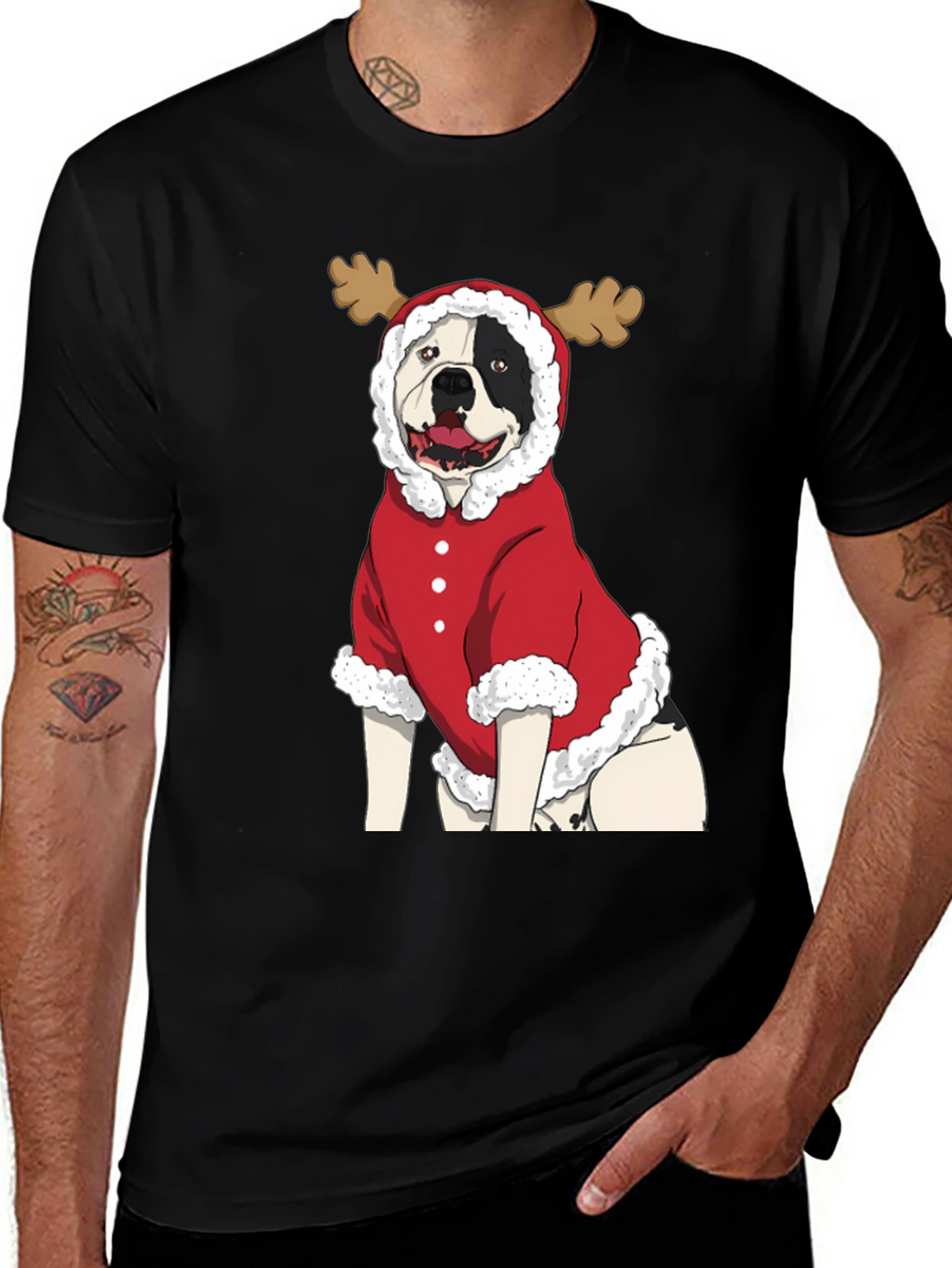 Funny Christmas Dog Reindeer Graphic T-Shirt