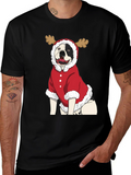 Funny Christmas Dog Reindeer Graphic T-Shirt