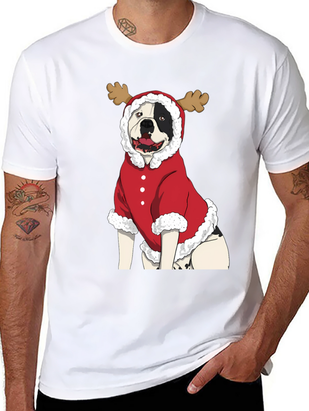 Funny Christmas Dog Reindeer Graphic T-Shirt