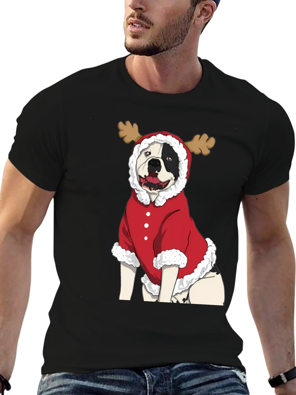 Funny Christmas Dog Reindeer Graphic T-Shirt