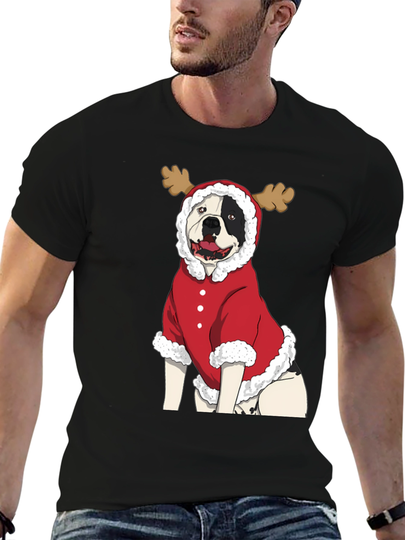 Funny Christmas Dog Reindeer Graphic T-Shirt