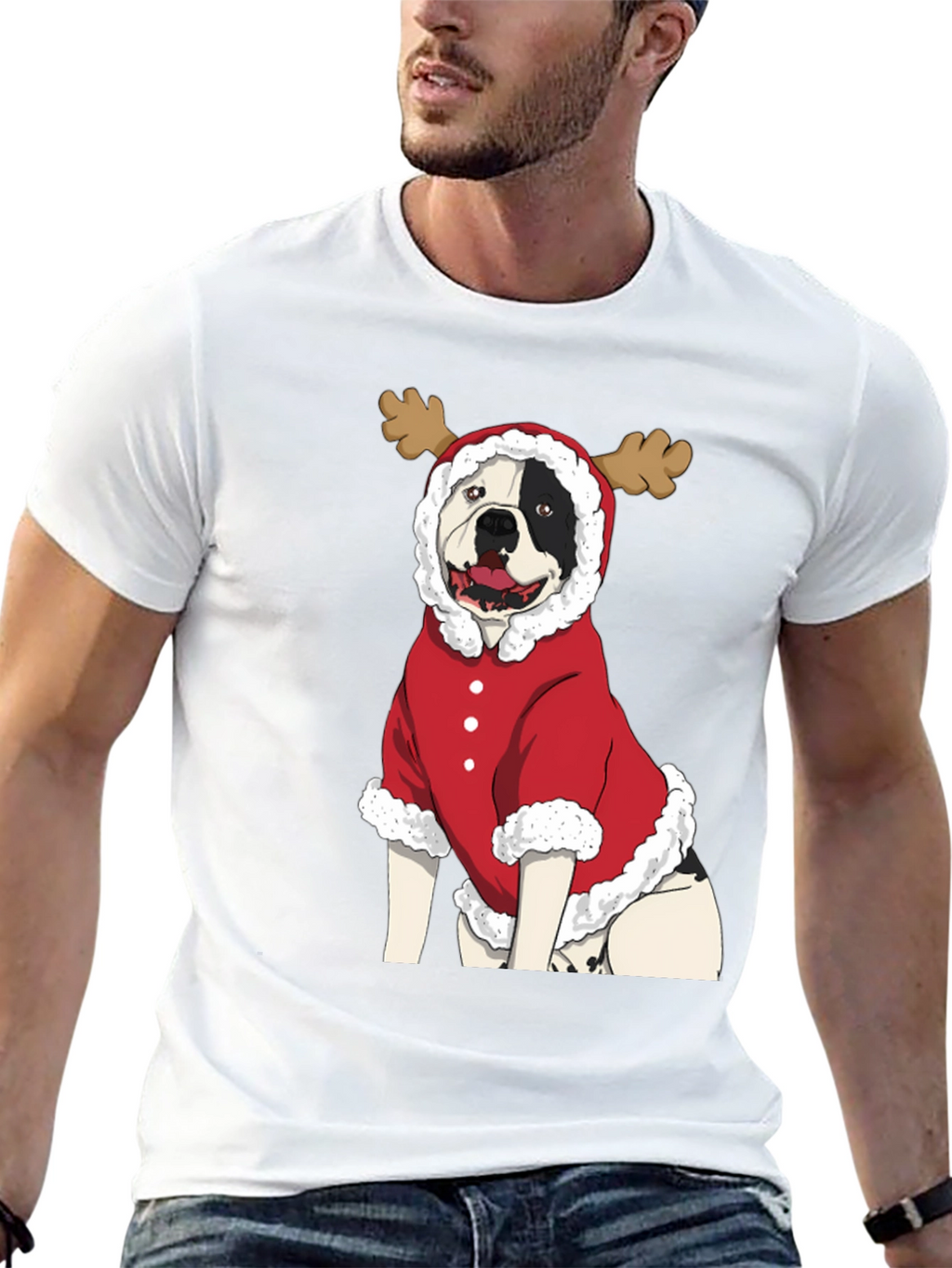 Funny Christmas Dog Reindeer Graphic T-Shirt
