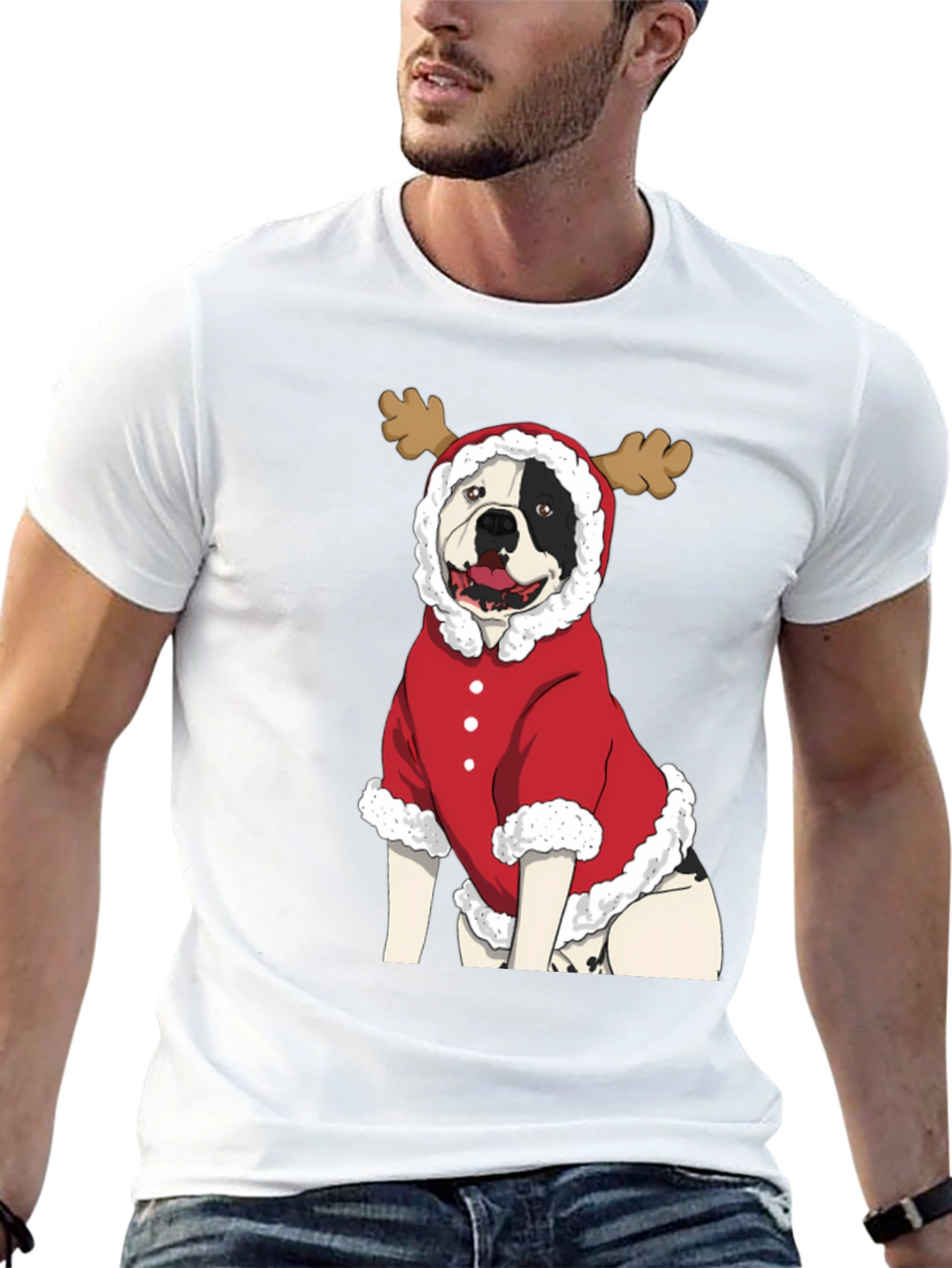 Funny Christmas Dog Reindeer Graphic T-Shirt