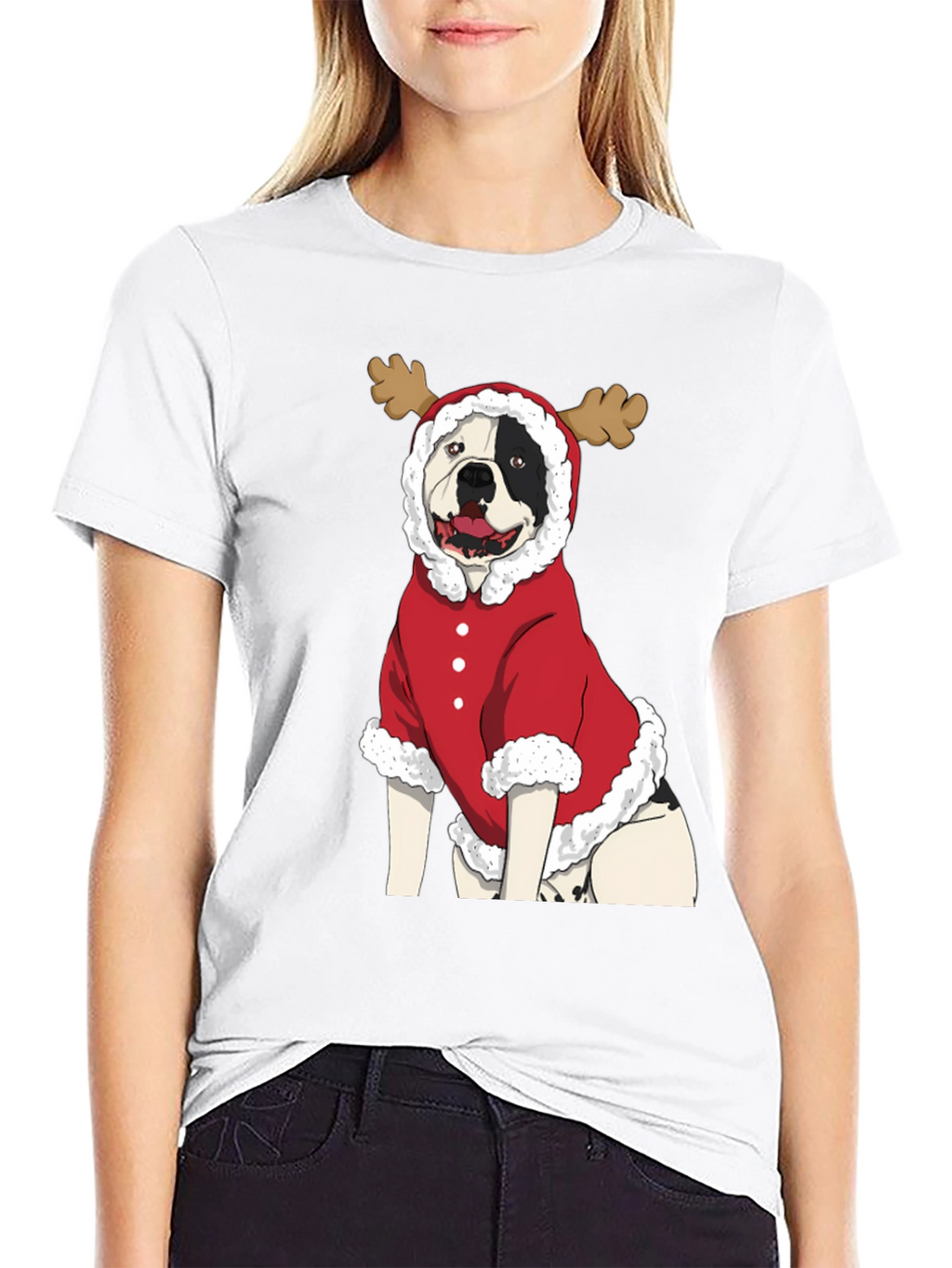 Funny Christmas Dog Reindeer Graphic T-Shirt