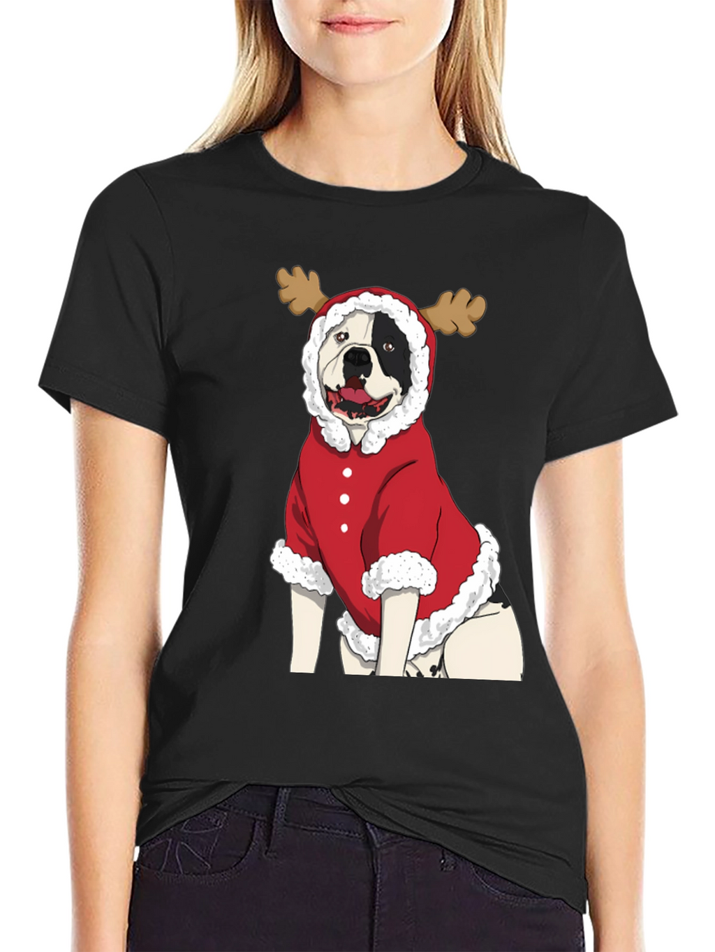 Funny Christmas Dog Reindeer Graphic T-Shirt