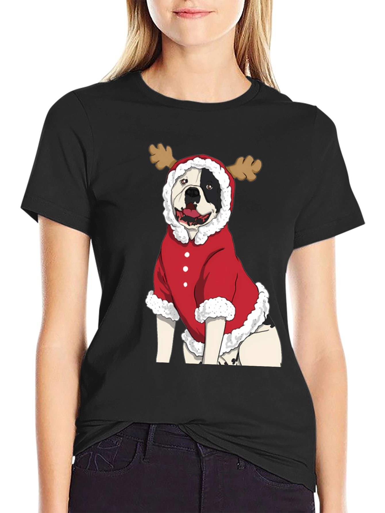 Funny Christmas Dog Reindeer Graphic T-Shirt