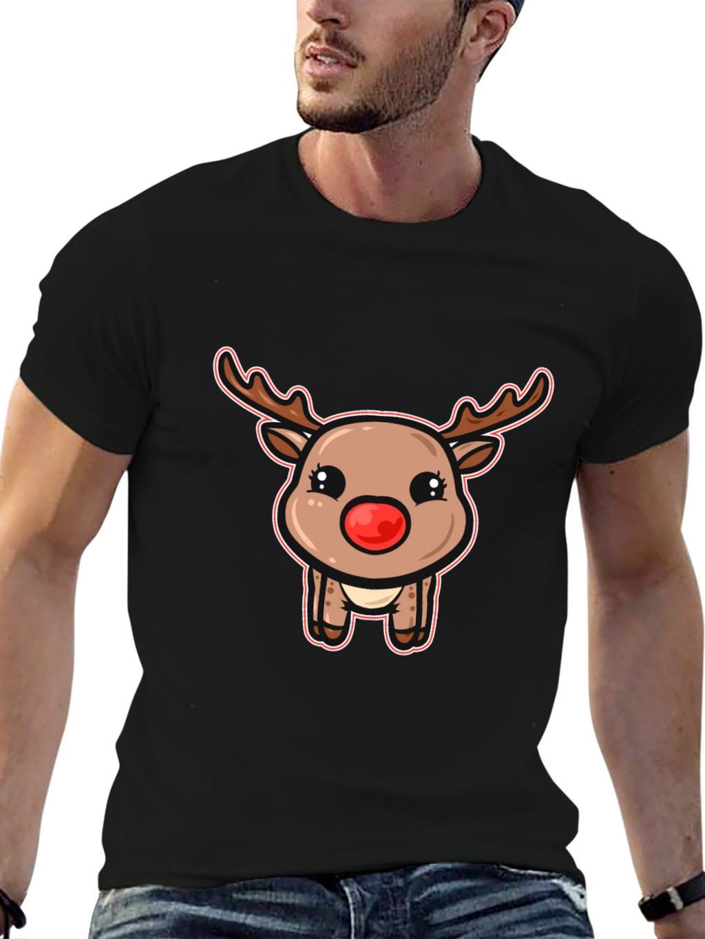 Cute Reindeer Graphic T-Shirt - Festive Holiday Style