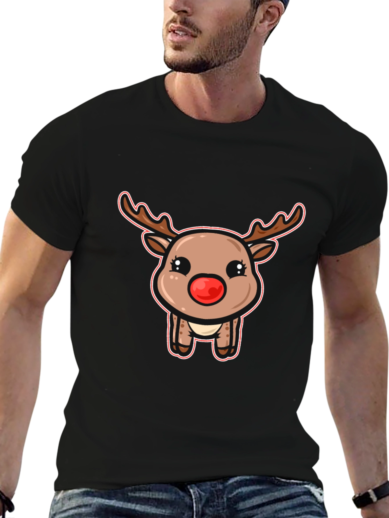 Cute Reindeer Graphic T-Shirt - Festive Holiday Style