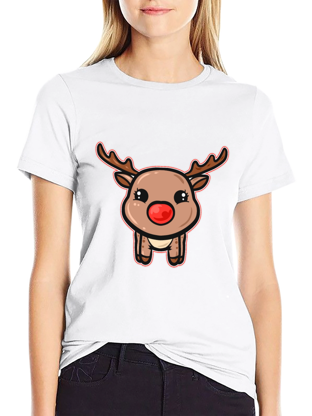Cute Reindeer Graphic T-Shirt - Festive Holiday Style