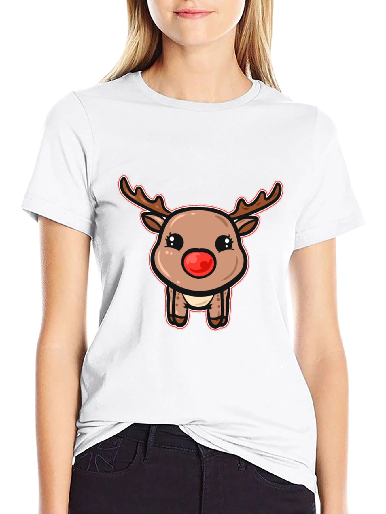 Cute Reindeer Graphic T-Shirt - Festive Holiday Style