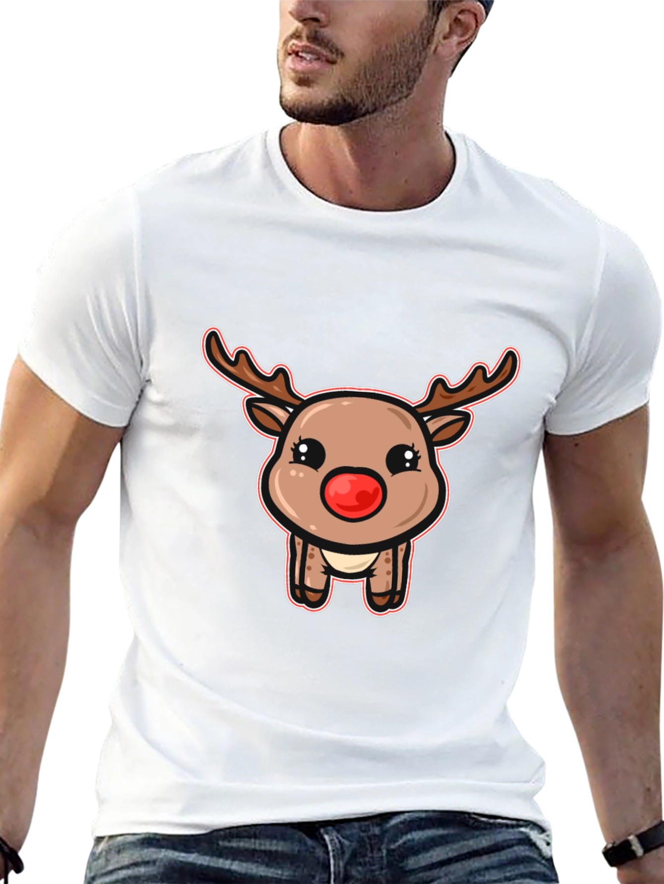 Cute Reindeer Graphic T-Shirt - Festive Holiday Style