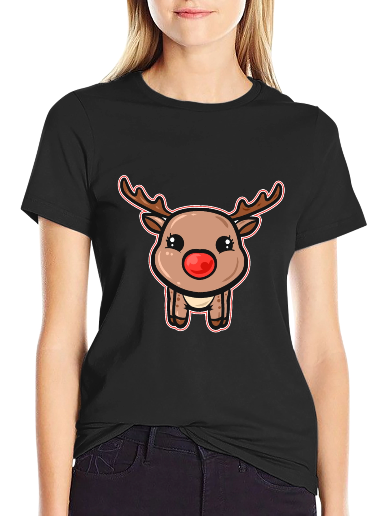 Cute Reindeer Graphic T-Shirt - Festive Holiday Style