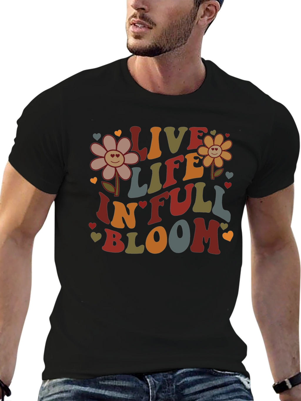 Live Life In Full Bloom Black Graphic Tee