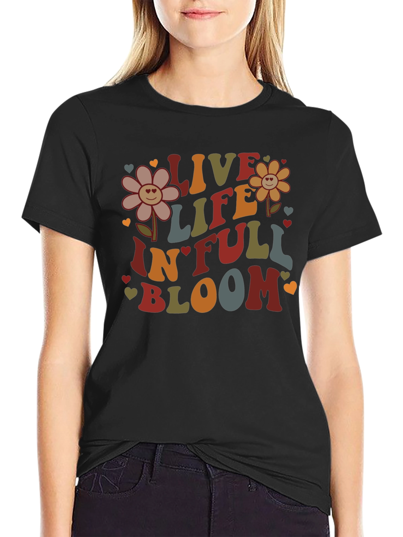 Live Life In Full Bloom Black Graphic Tee