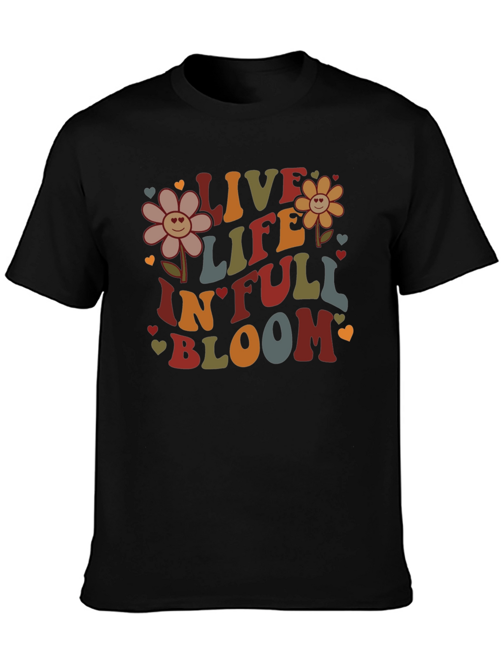 Live Life In Full Bloom Black Graphic Tee