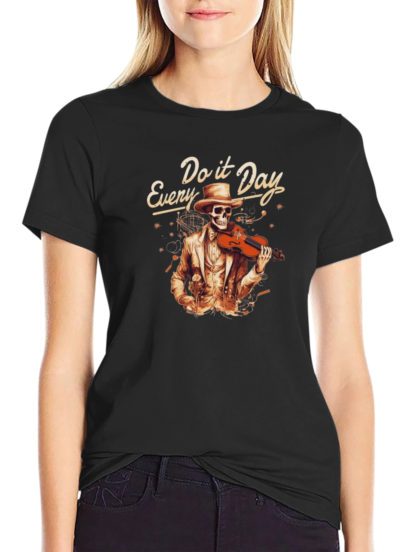 Every Day Do It Skeleton Violin T-Shirt