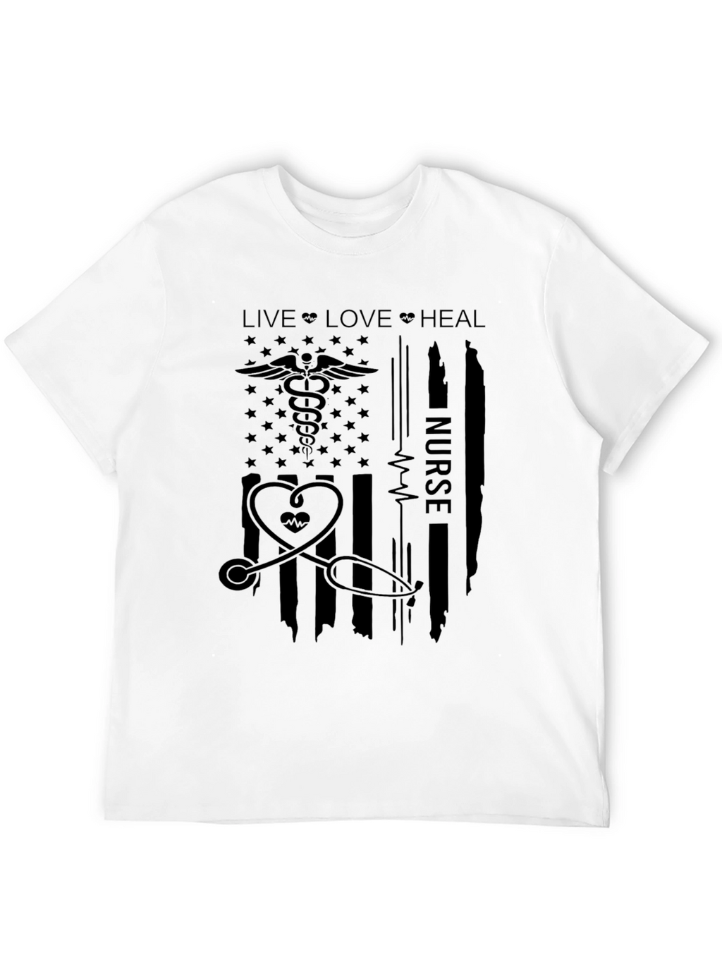 Nurse American Flag T-Shirt: Live Love Heal