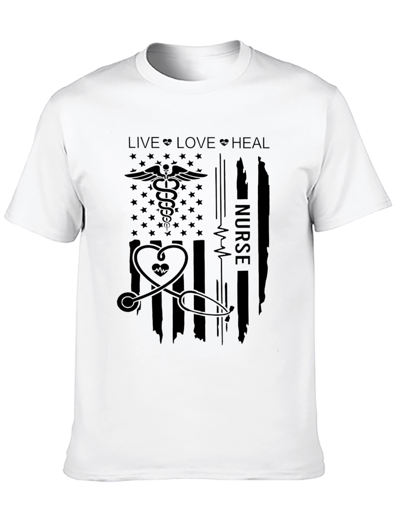 Nurse American Flag T-Shirt: Live Love Heal