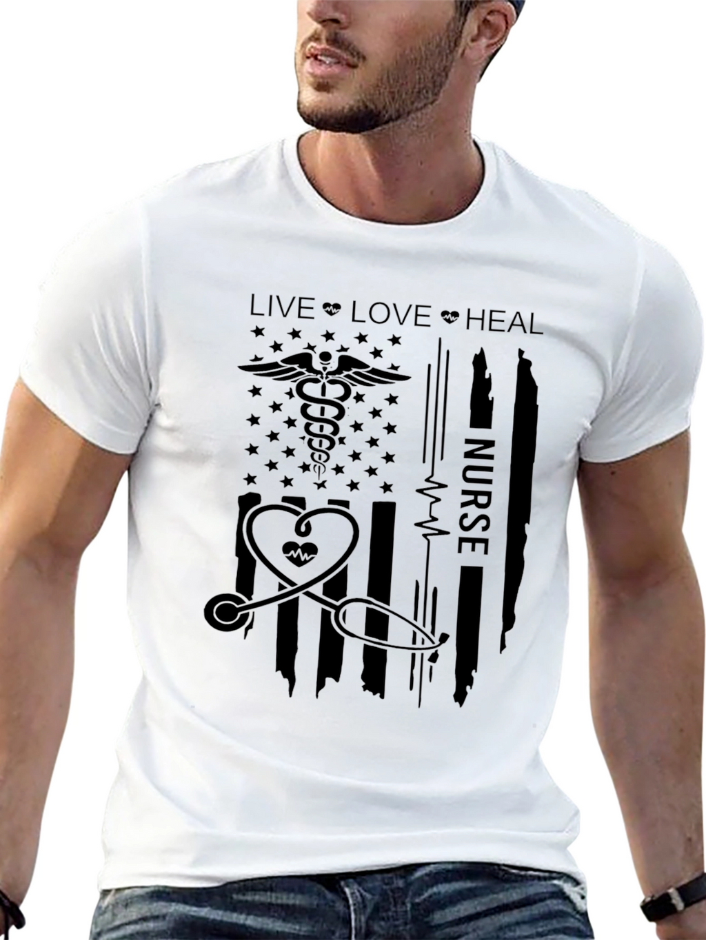 Nurse American Flag T-Shirt: Live Love Heal