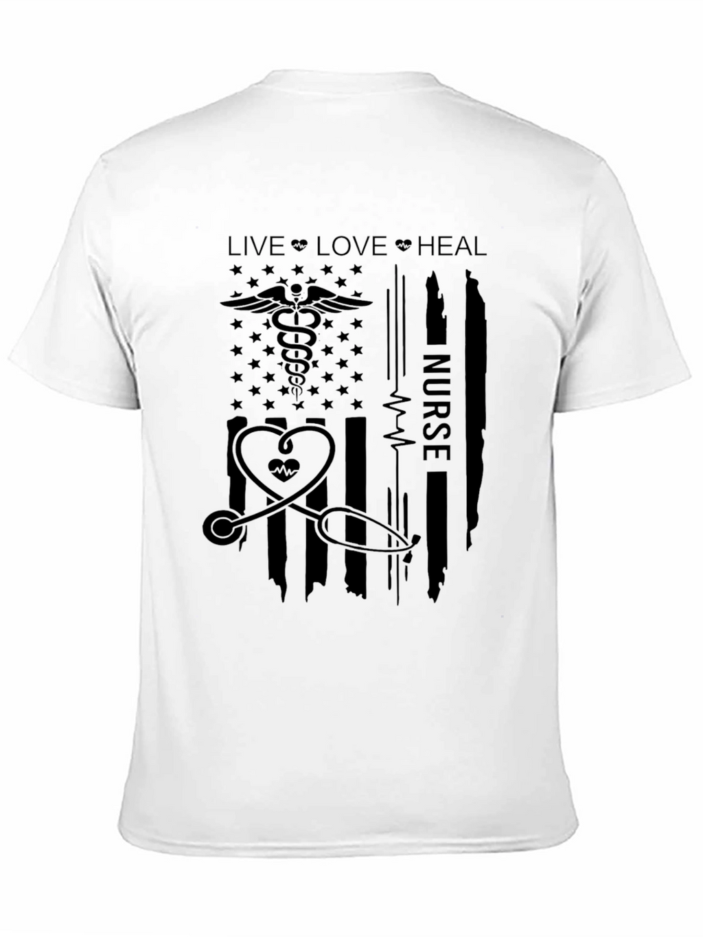 Nurse American Flag T-Shirt: Live Love Heal