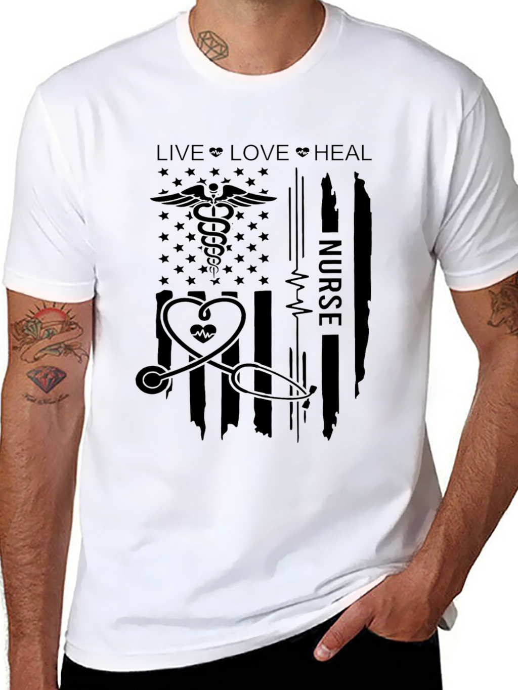 Nurse American Flag T-Shirt: Live Love Heal