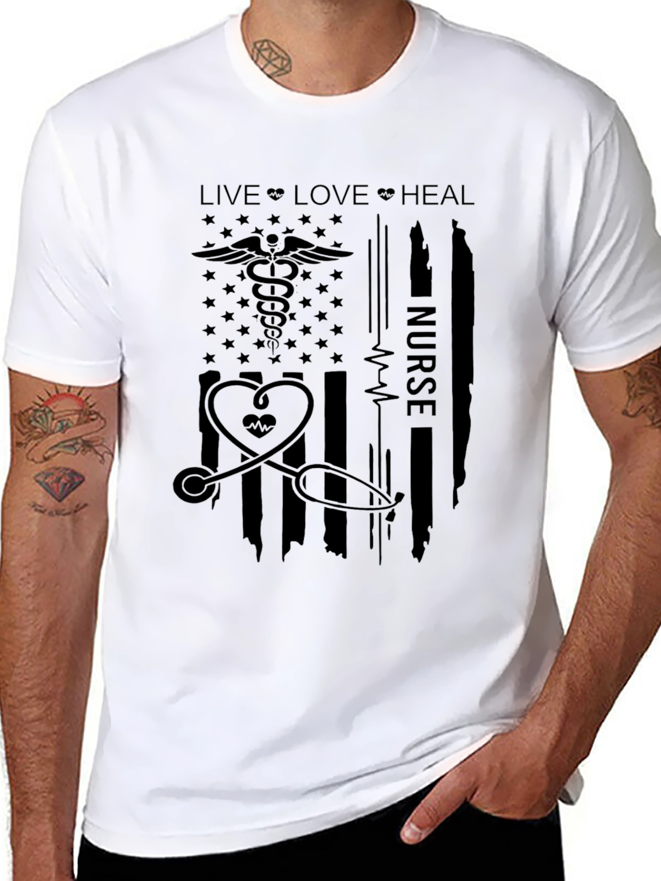 Nurse American Flag T-Shirt: Live Love Heal