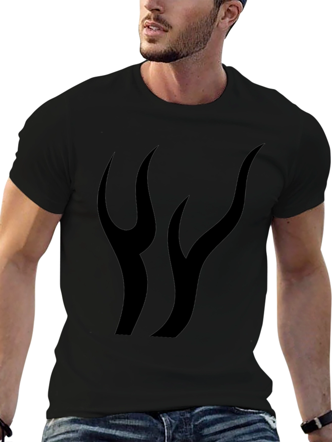 Mens Black Graphic Tee - Abstract Flame Design