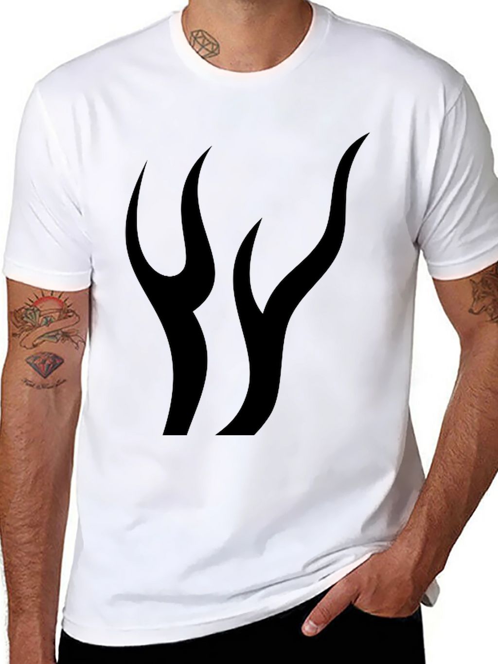 Mens Black Graphic Tee - Abstract Flame Design