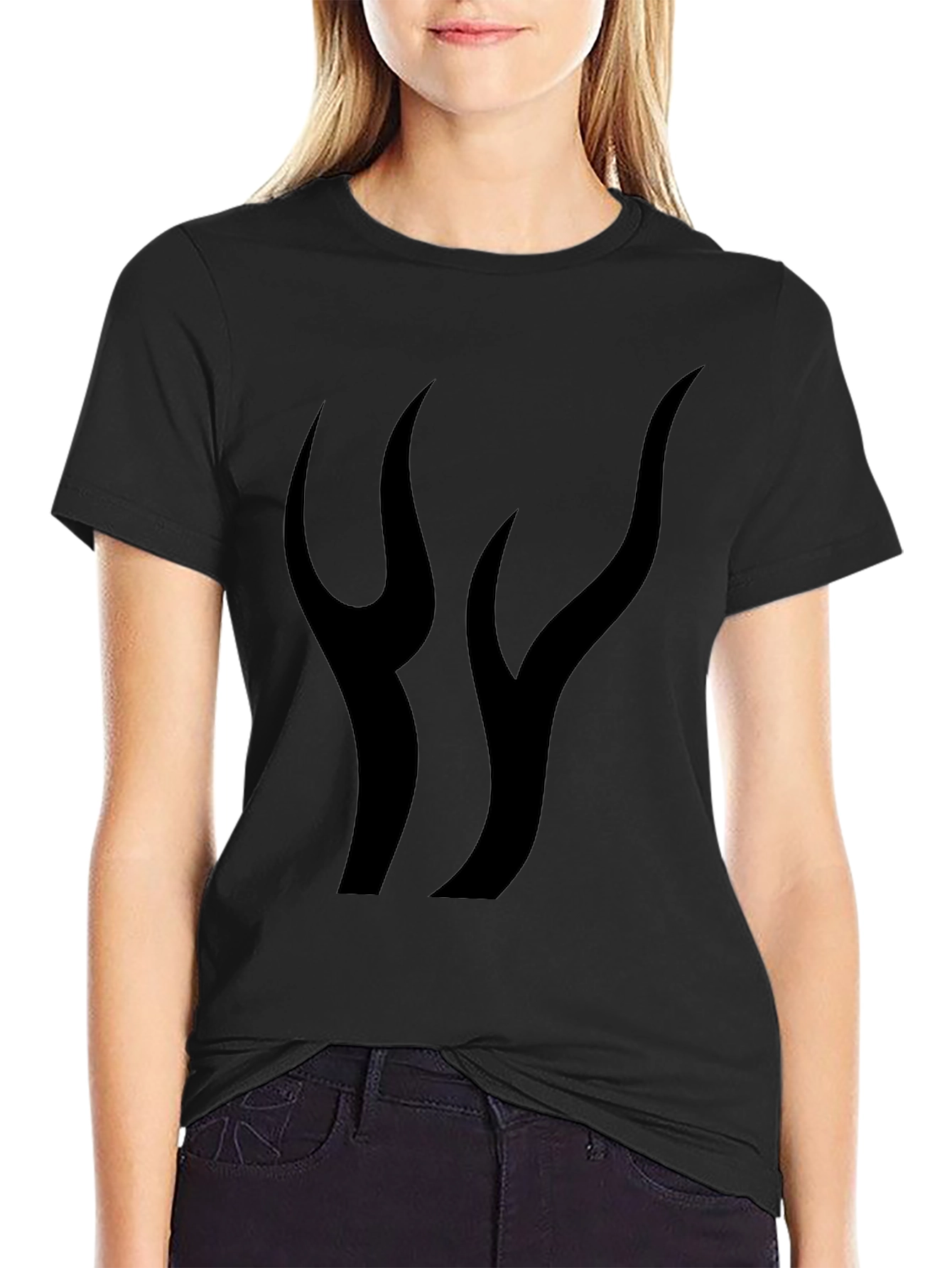 Mens Black Graphic Tee - Abstract Flame Design