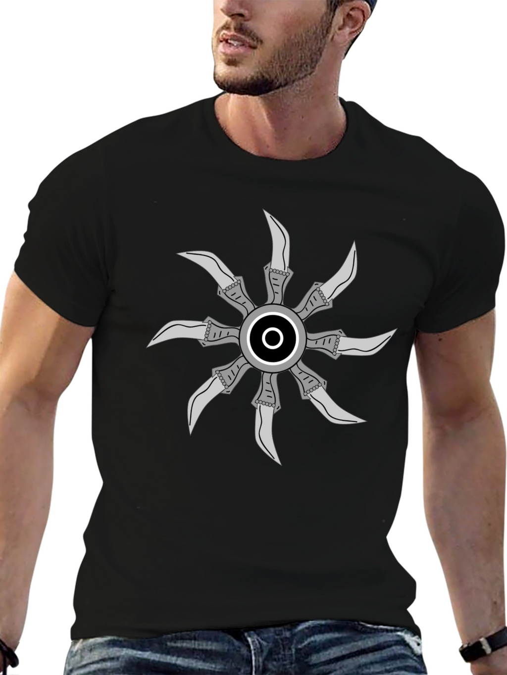 Graphic Tee with Unique Circular Blade Design