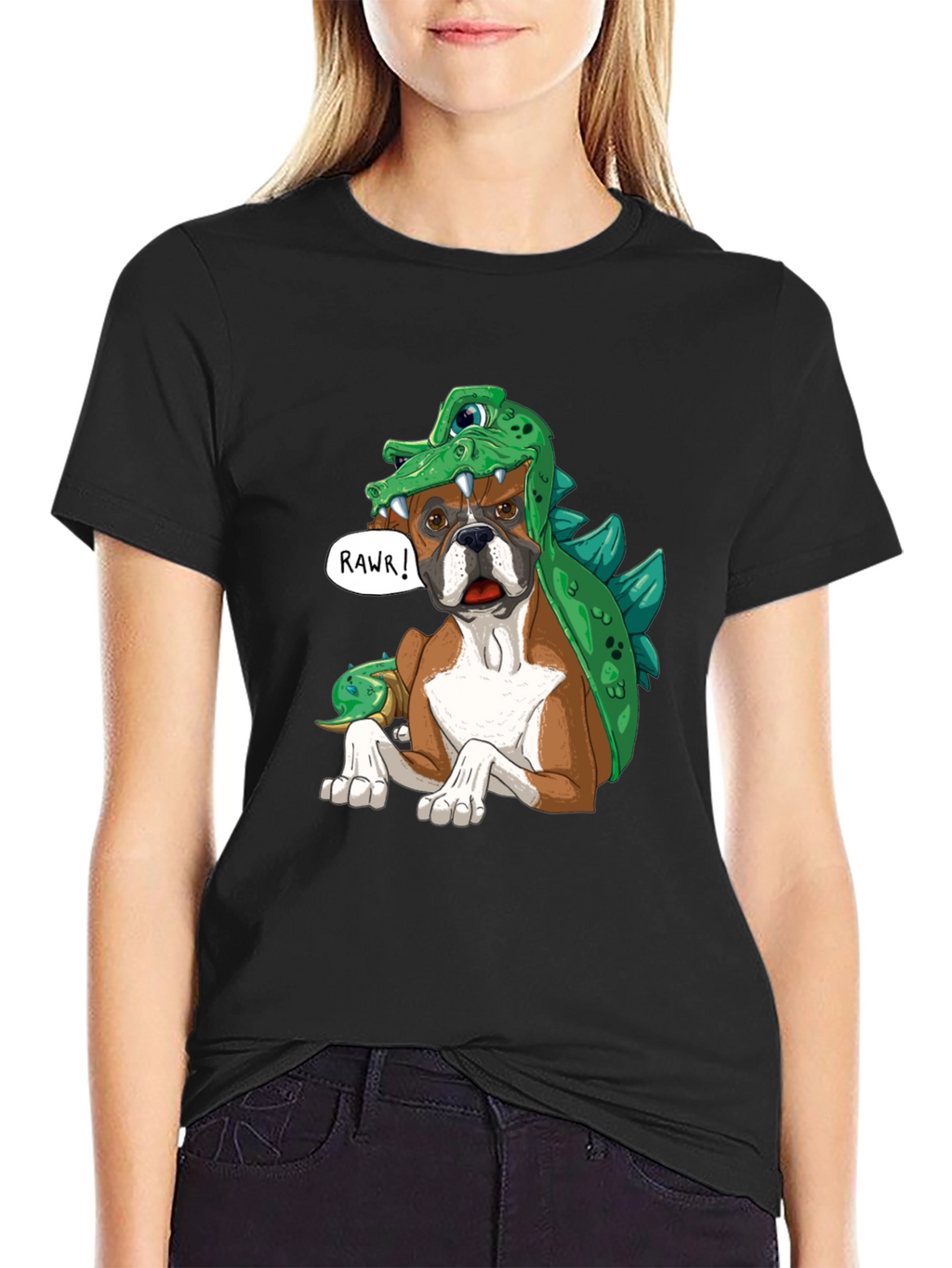 Dog in Dinosaur Costume T-Shirt - Rawr!