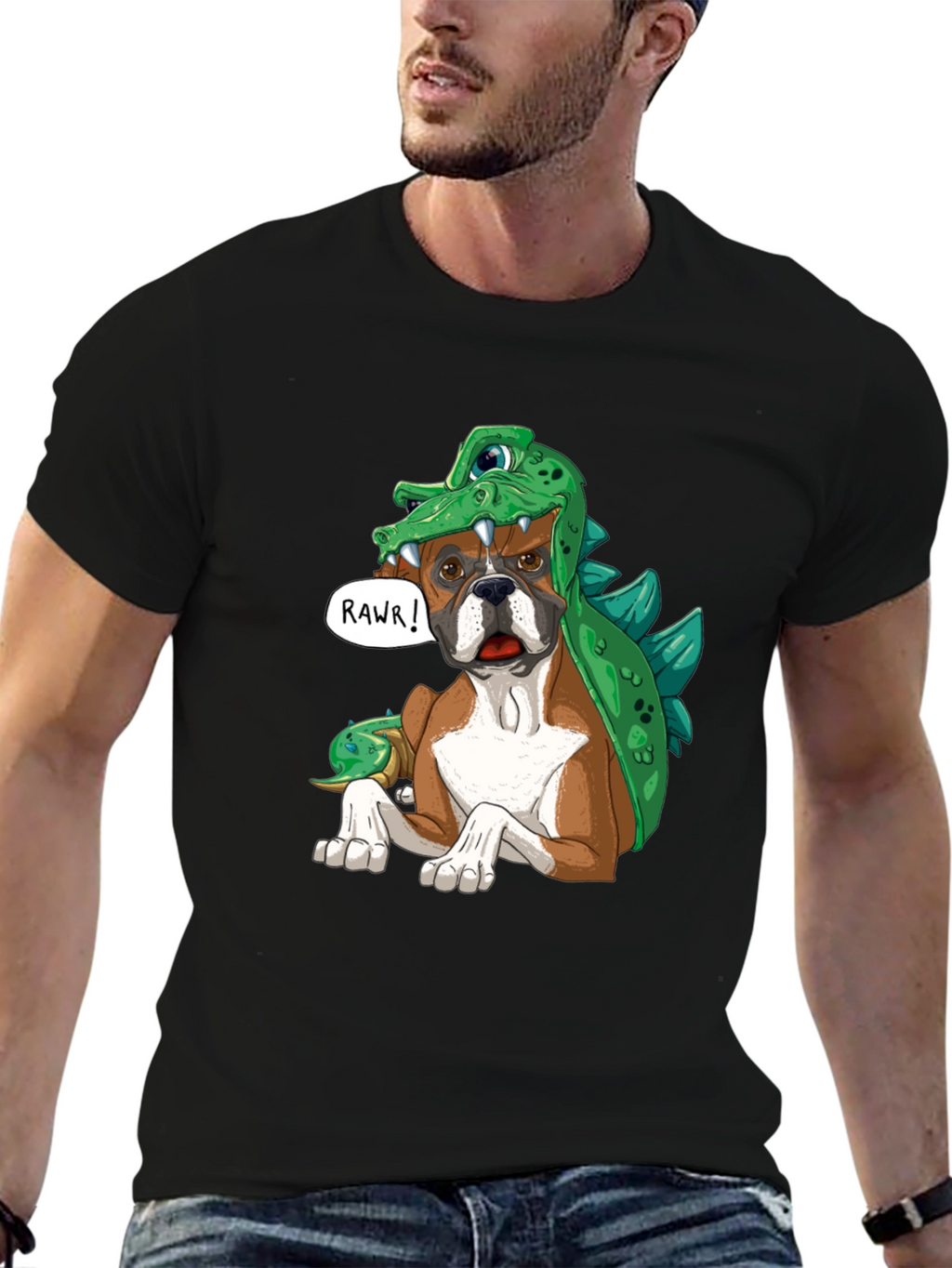 Dog in Dinosaur Costume T-Shirt - Rawr!