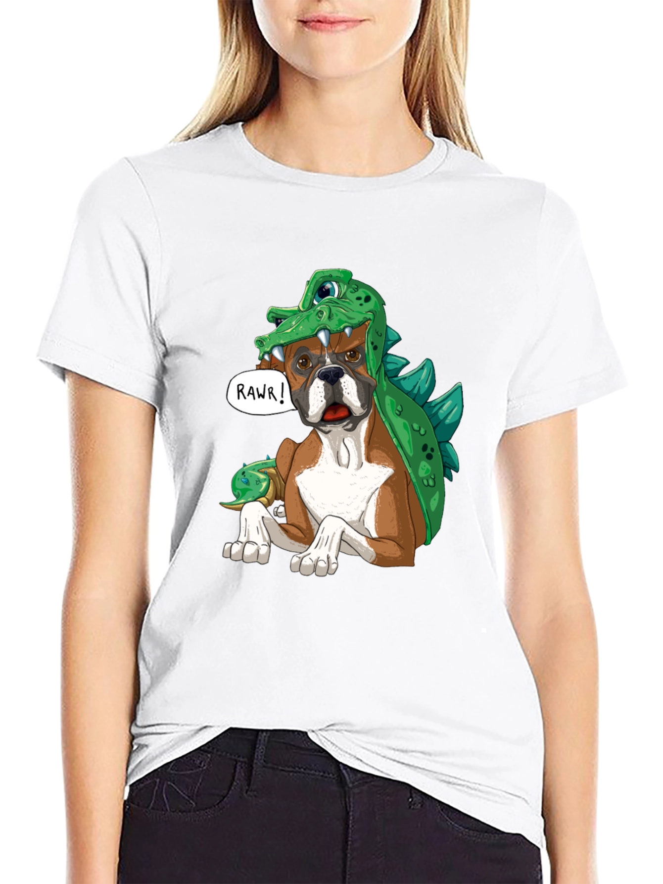 Dog in Dinosaur Costume T-Shirt - Rawr!