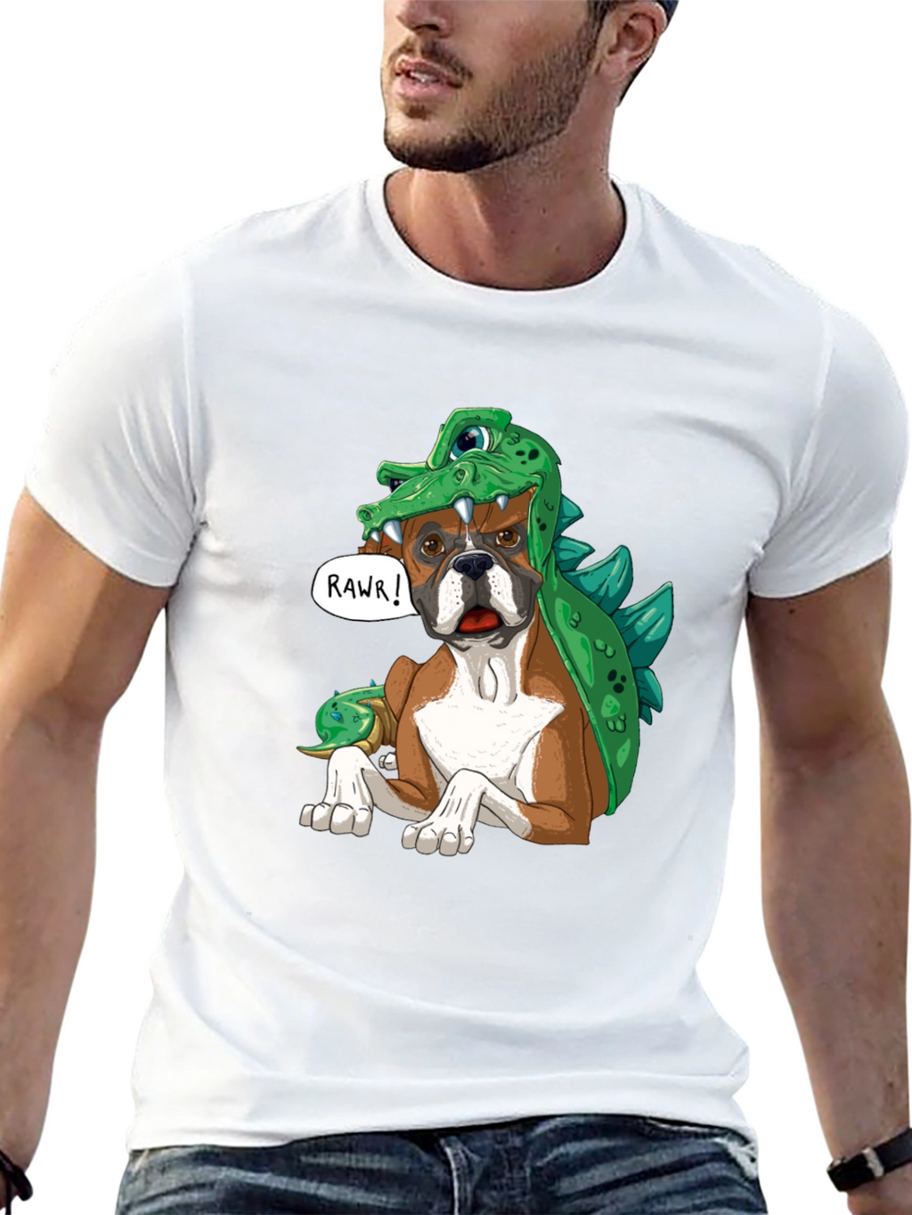Dog in Dinosaur Costume T-Shirt - Rawr!