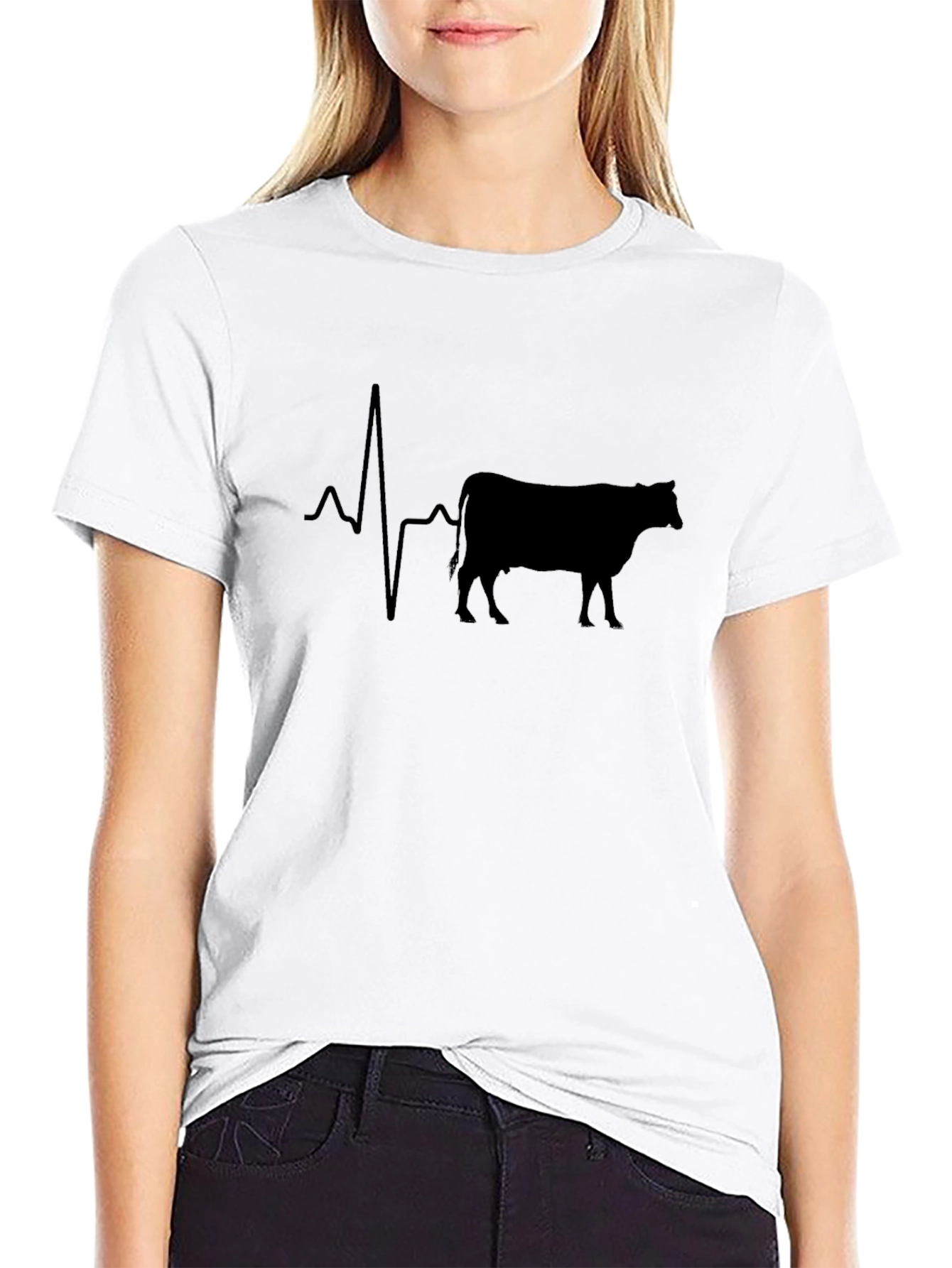 Cow Heartbeat T-Shirt - Black Graphic Tee