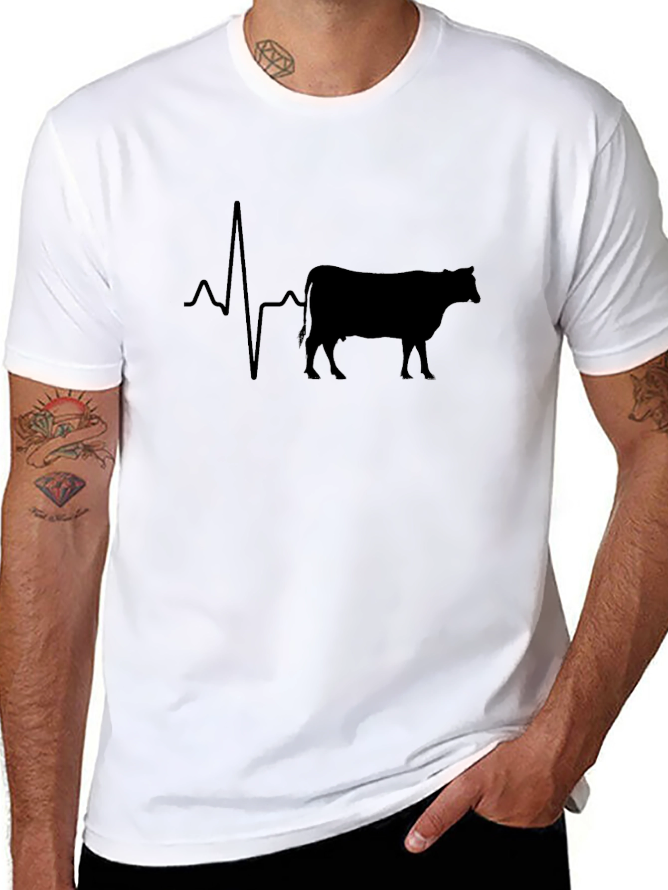 Cow Heartbeat T-Shirt - Black Graphic Tee