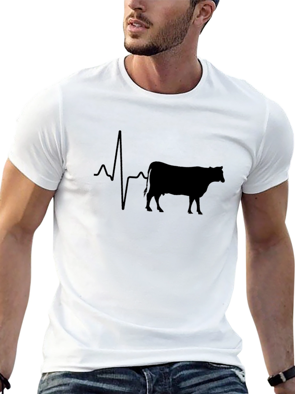 Cow Heartbeat T-Shirt - Black Graphic Tee