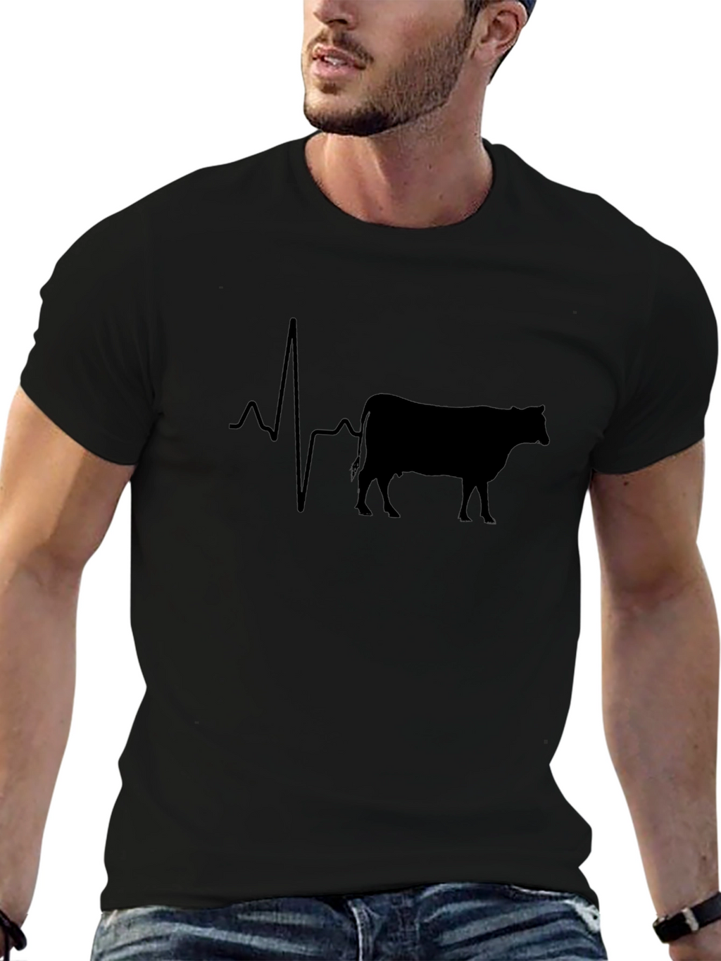 Cow Heartbeat T-Shirt - Black Graphic Tee