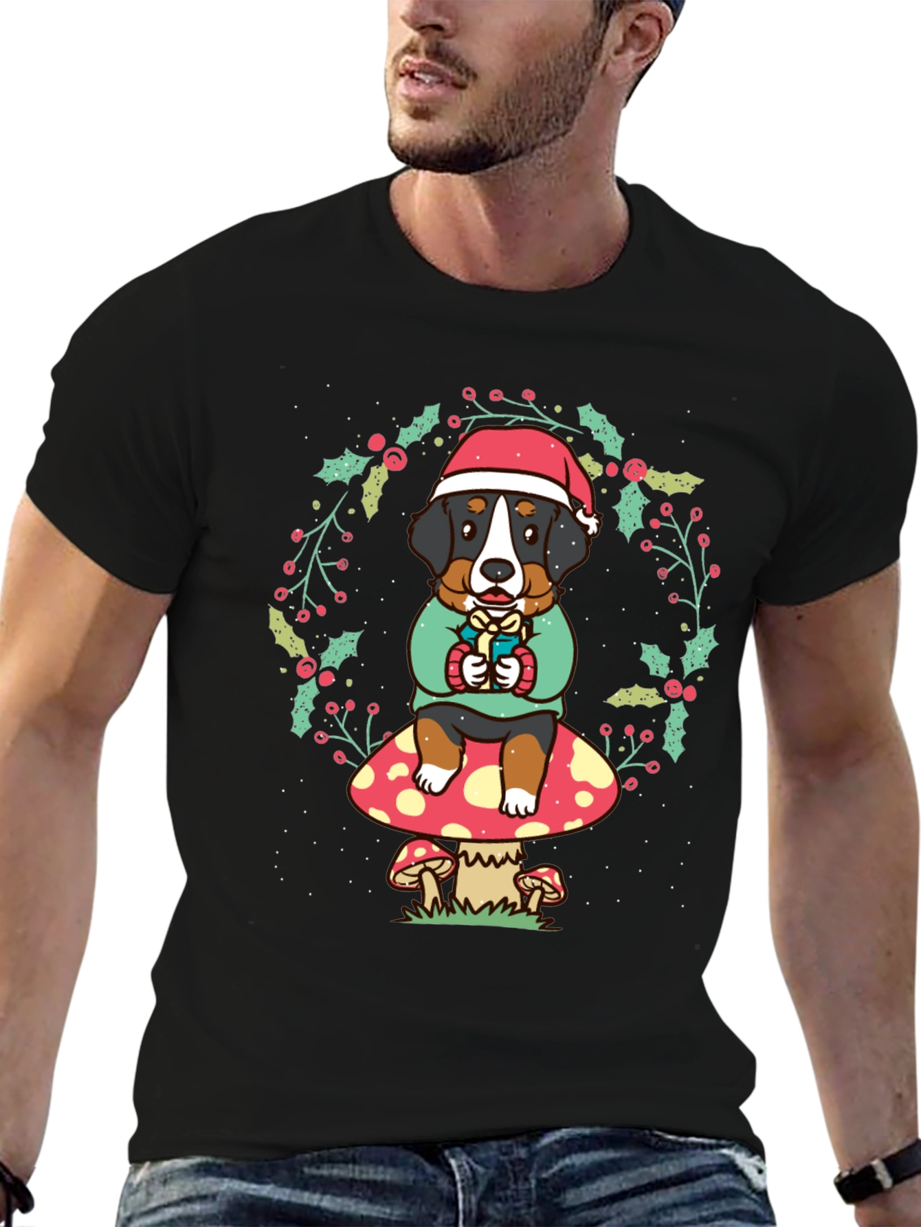 Holiday Dog on Mushroom Graphic Tee