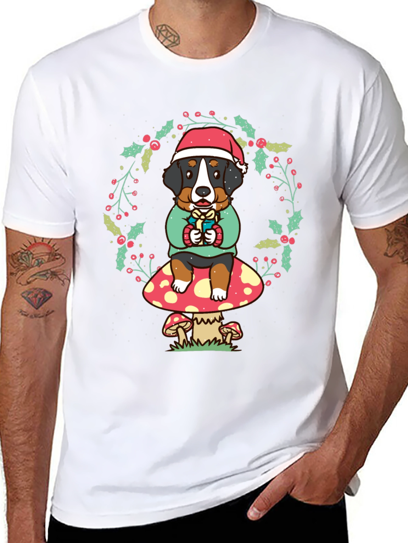 Holiday Dog on Mushroom Graphic Tee