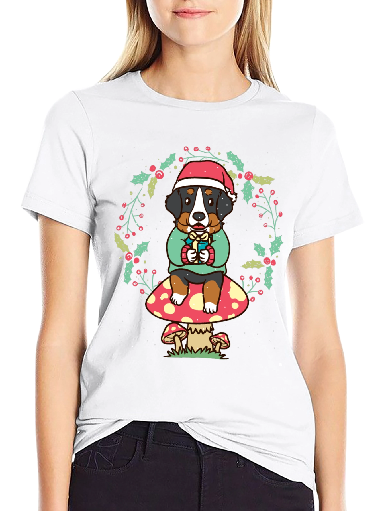 Holiday Dog on Mushroom Graphic Tee
