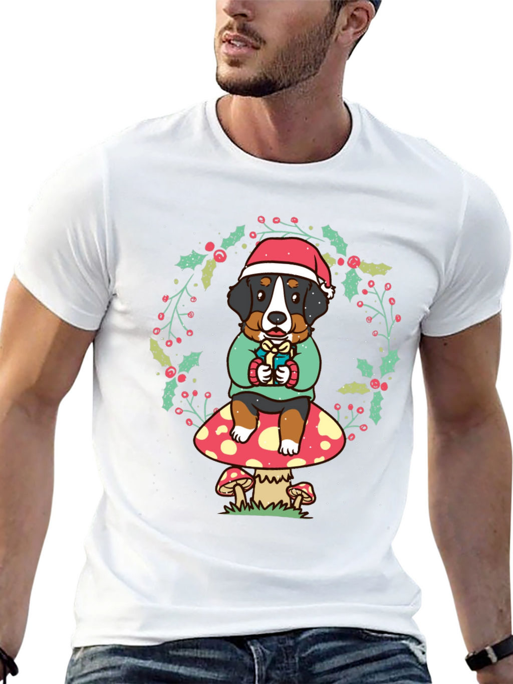 Holiday Dog on Mushroom Graphic Tee