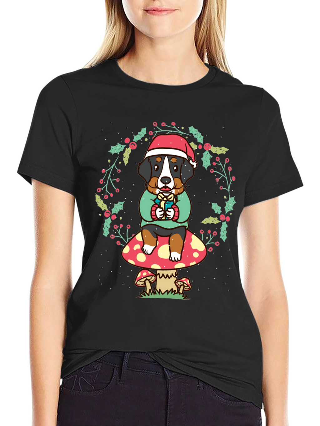 Holiday Dog on Mushroom Graphic Tee