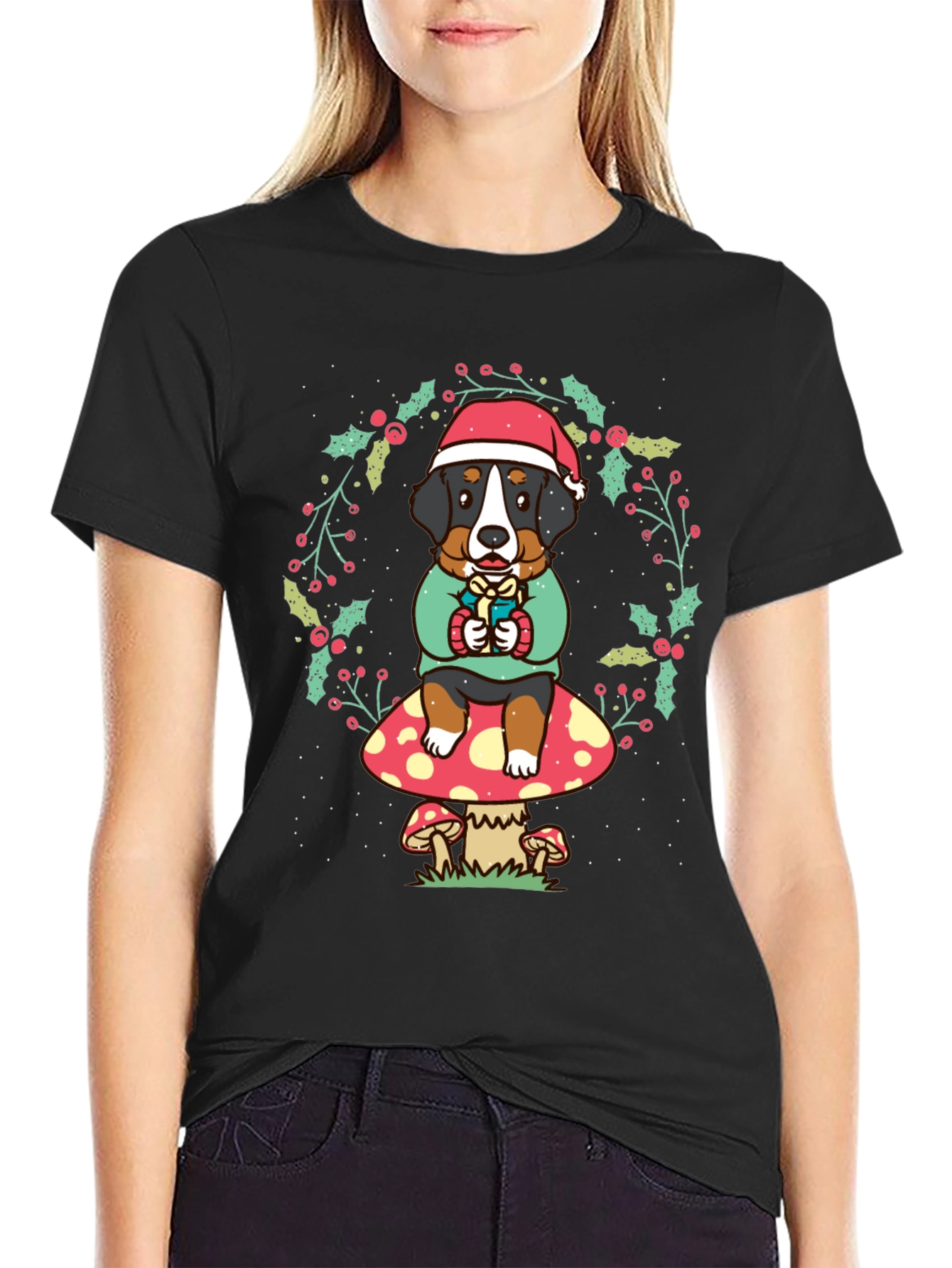 Holiday Dog on Mushroom Graphic Tee