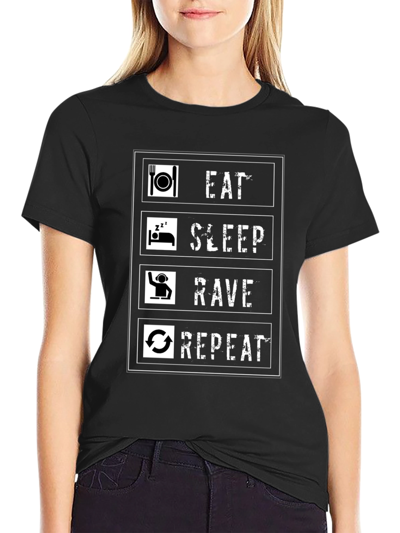 Eat Sleep Rave Repeat Graphic Tee - Black