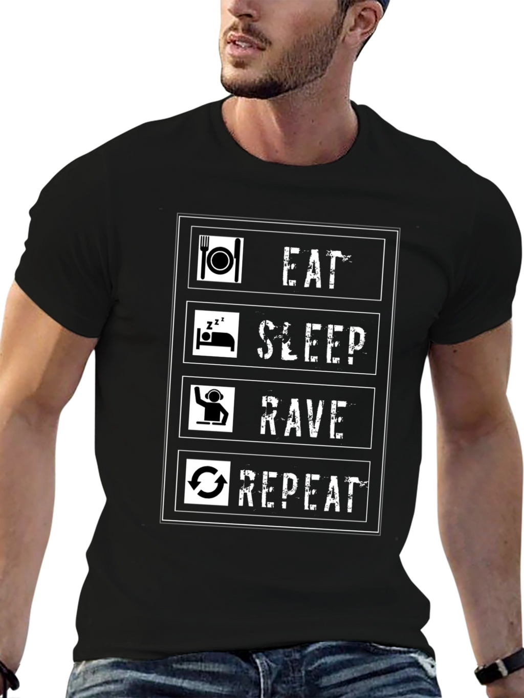 Eat Sleep Rave Repeat Graphic Tee - Black